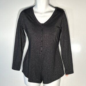 Colsie NWT SZ S Black Metallic Henley Bodysuit Modern 80s Layering Edgy Y2K